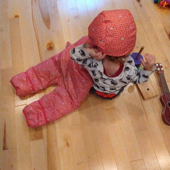 18-24m Columbia pink coral one piece puffer jacket with flowers not perfect - Picture 3 of 13